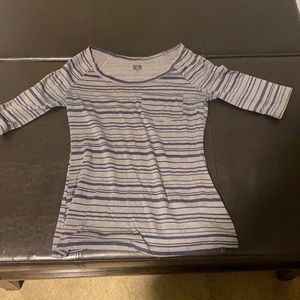 Stripe quarter sleeve tee with pocket